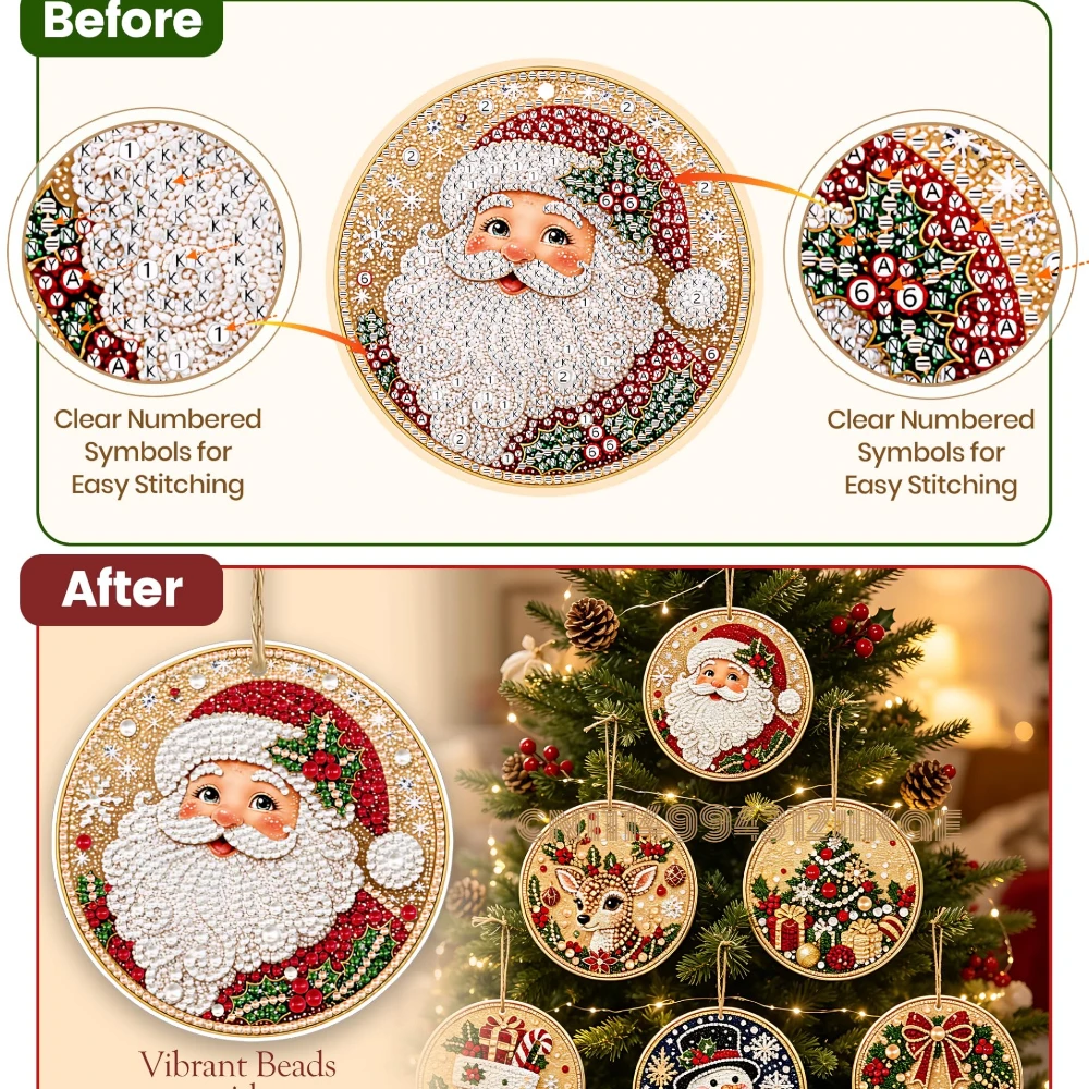 大人向けのクリスマスオーナメントDIYパールアートキット6個 - Art Craft Kit のレビューと価格