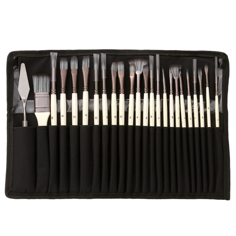 キャンバス製の収納ケース付き、24本セットの絵筆セット。ナイ - Gouache Paint Set のレビューと価格